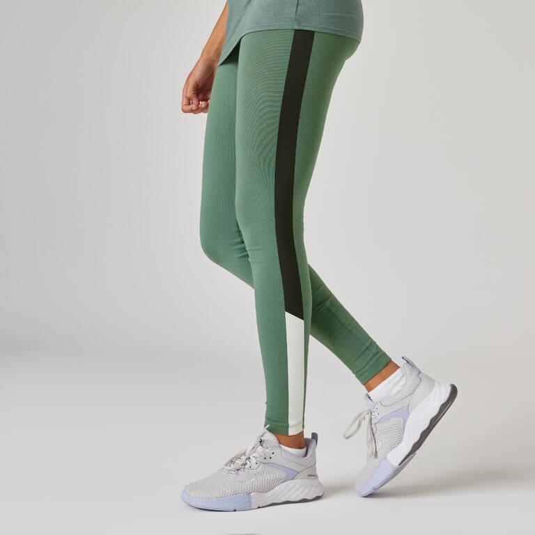 Women's Slim-Fit Fitness Leggings Fit+ 500 - Green Print - Decathlon