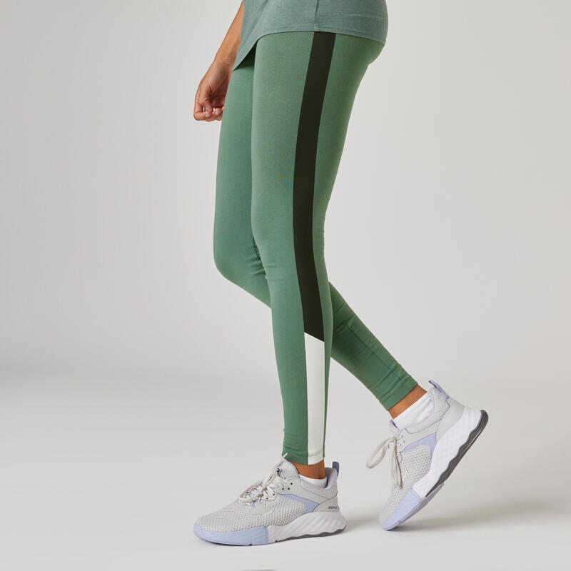 Leggings mallas fitness algodón Mujer Domyos Fit+ verde