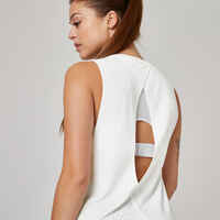 Women's Crew Neck Cotton Fitness Tank Top 500 Cosmeto - Glacier White