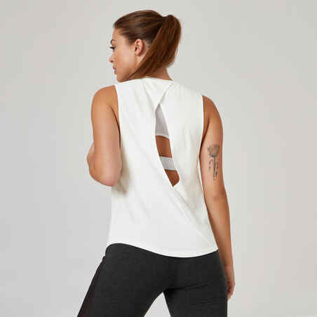 Women's Crew Neck Cotton Fitness Tank Top 500 Cosmeto - Glacier White