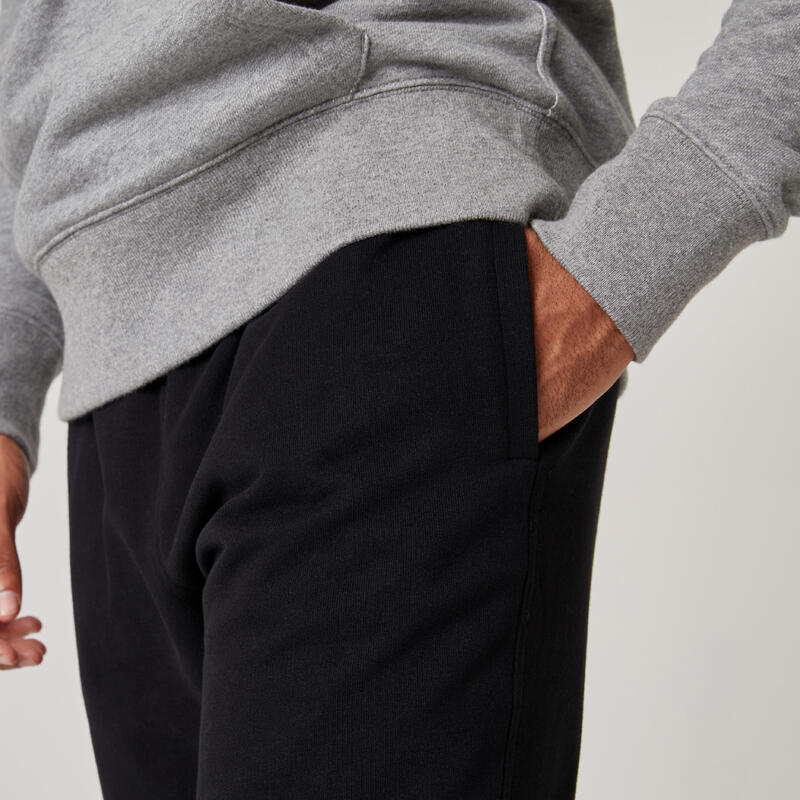 Pantalón chándal fitness algodón ajustado Hombre Domyos 500+ negro