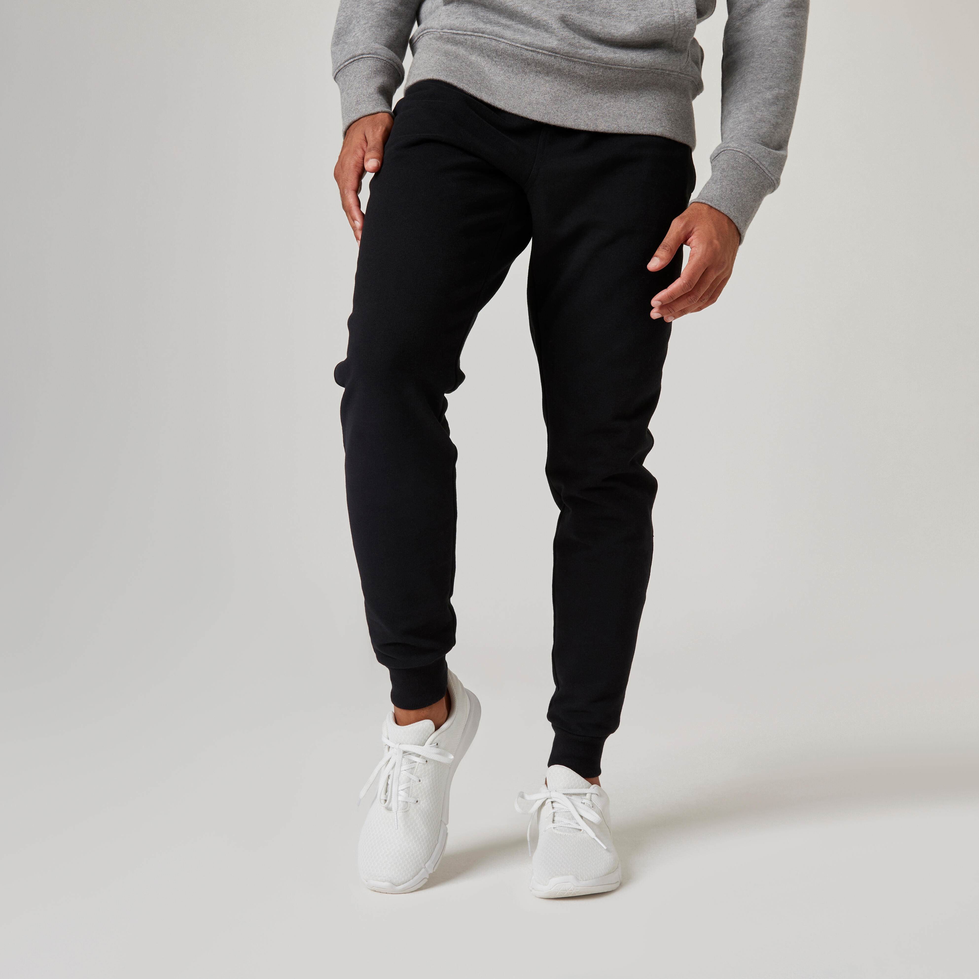 Pantaloni uomo fitness 500 slim misto cotone neri DOMYOS | DECATHLON
