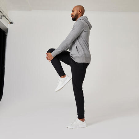 Pantalon Homme Jogging Sport en Coton Confort Coupe Droite Relaxed Fit  Bicolore Blanc Noir