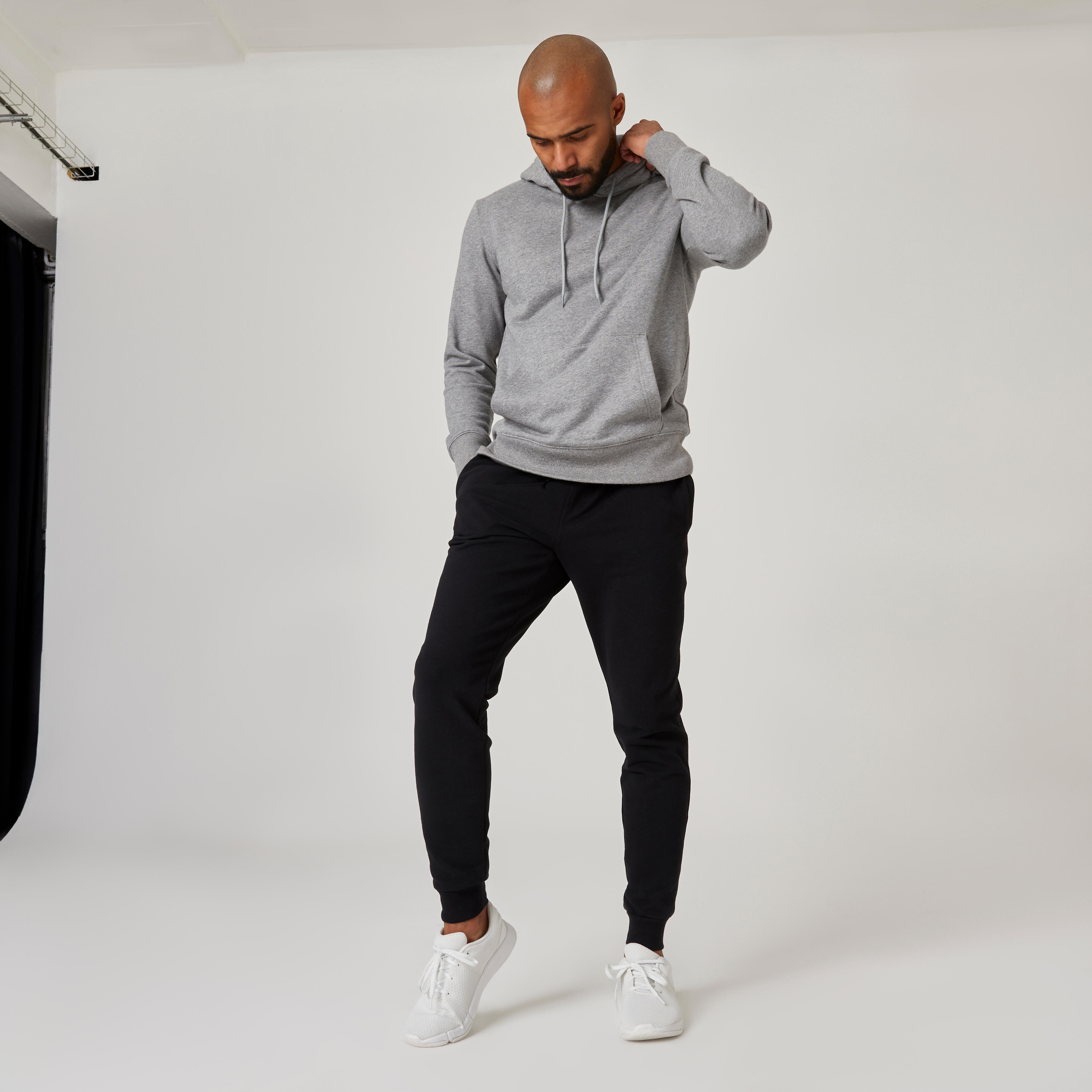 Pantalón de fitness tipo jogger para hombre - Mayoritariamente algodón -  Corte ajustado - 500+ - Negro - Decathlon