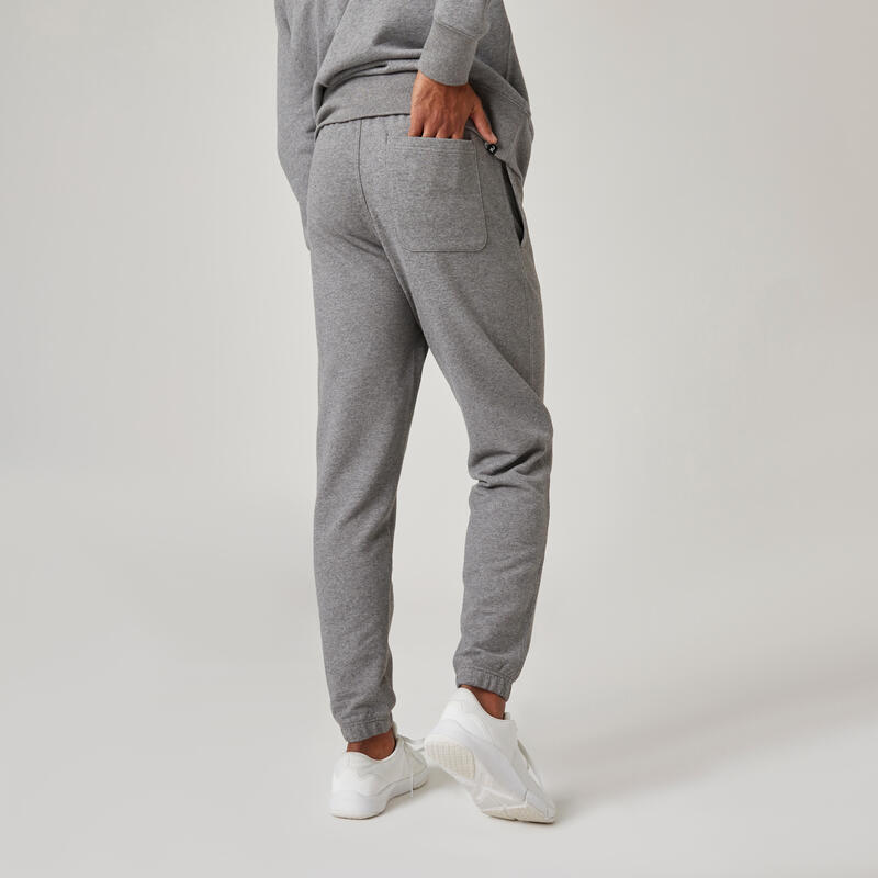 Pantalón chándal fitness algodón recto Hombre Domyos Essentials gris