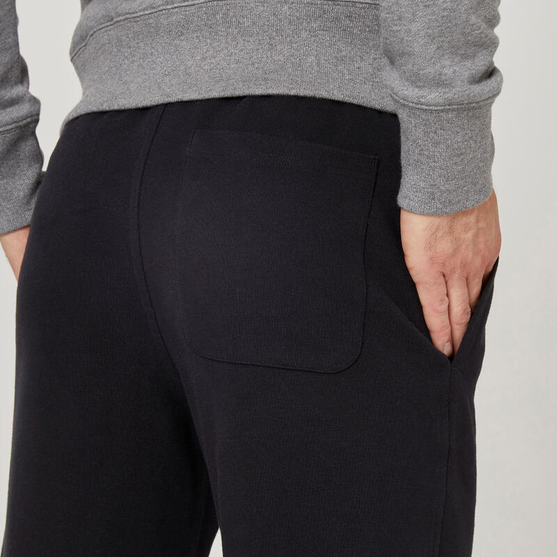 Pantalón chándal fitness algodón recto Hombre Domyos Essentials negro