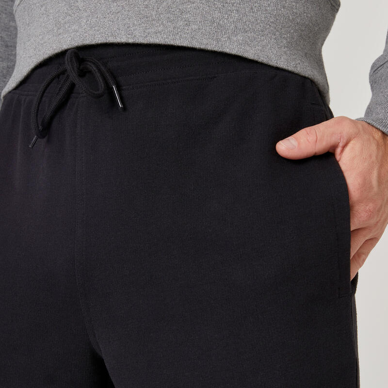 Pantalón chándal fitness algodón recto Hombre Domyos Essentials negro