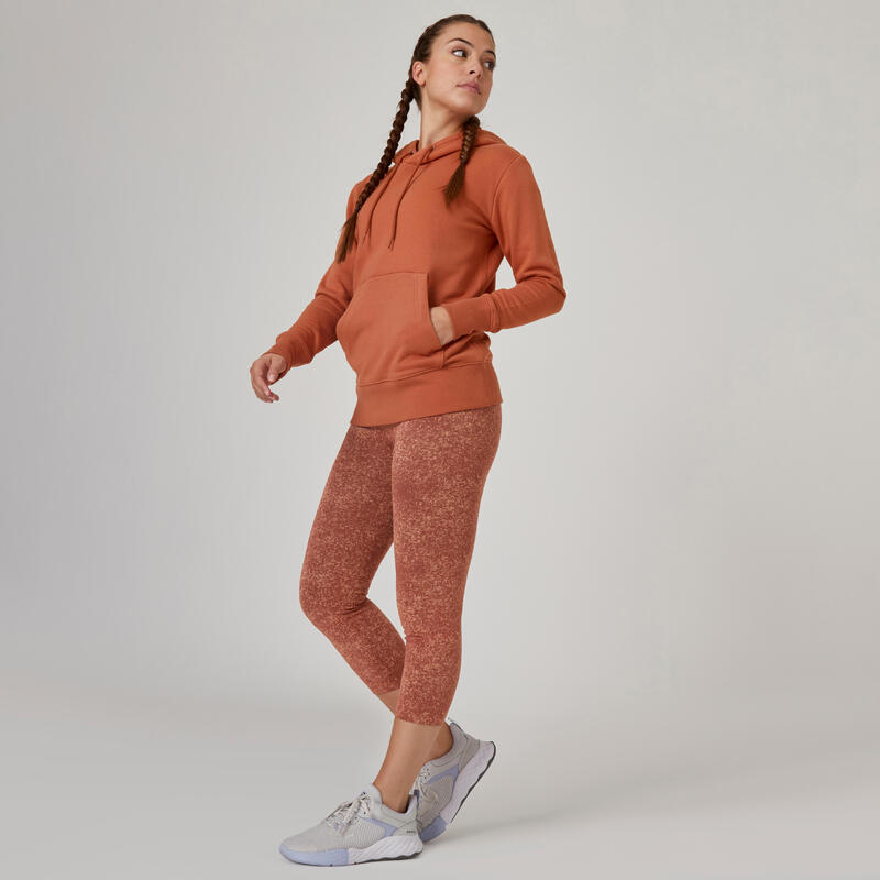 Sweatshirt com Capuz Fitness Mulher 500 Essential Sépia
