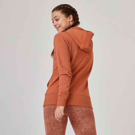 Women's Long Fitness Hoodie - Sepia Brown
