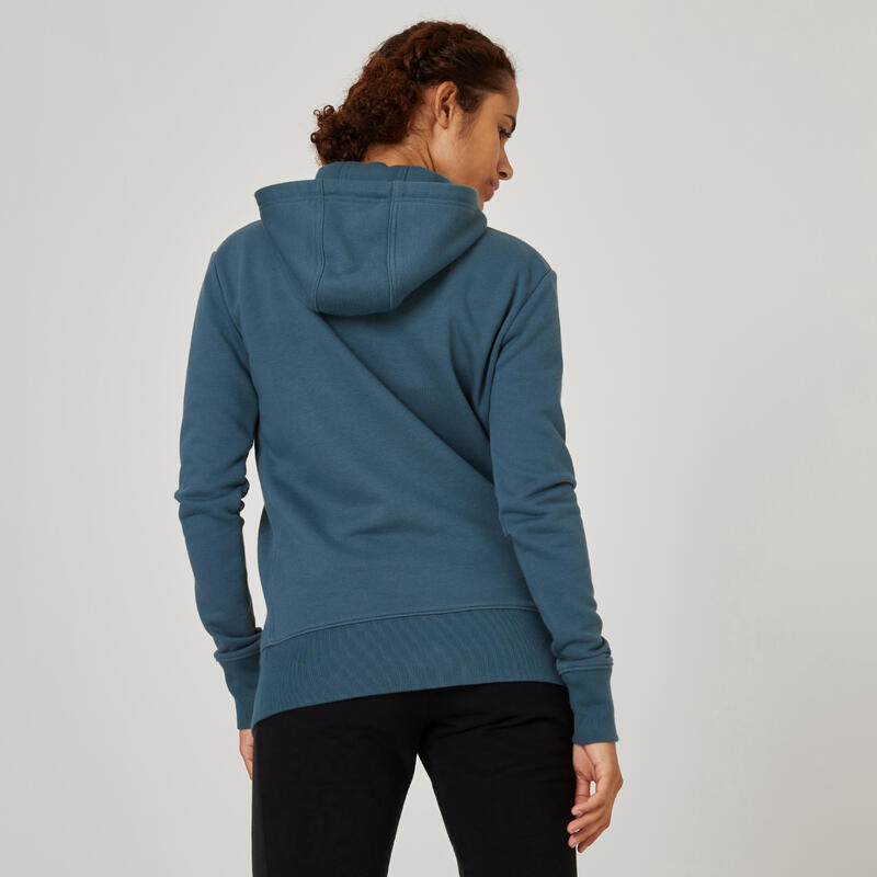 Sudadera fitness con capucha Mujer Domyos 500 verde