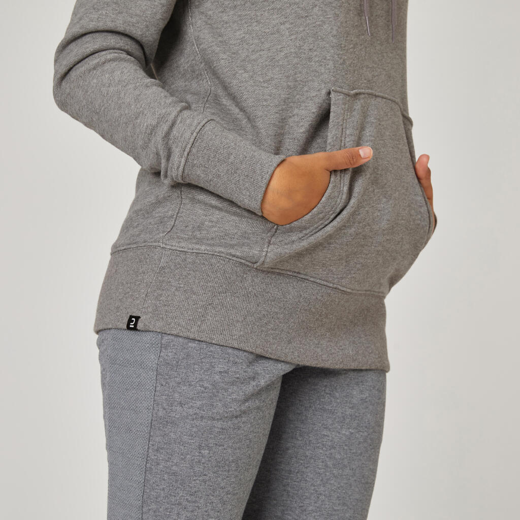 Sweat à capuche long fitness femme, gris