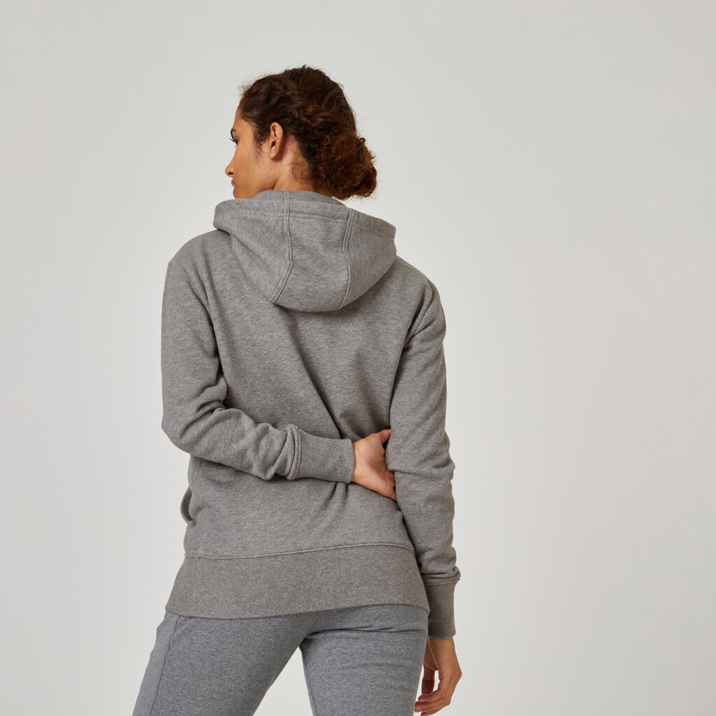 Sweat à capuche long fitness femme, gris