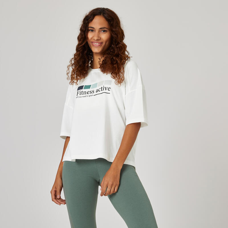 T-shirt fitness manches courtes large coton majoritaire femme - 520 blanc
