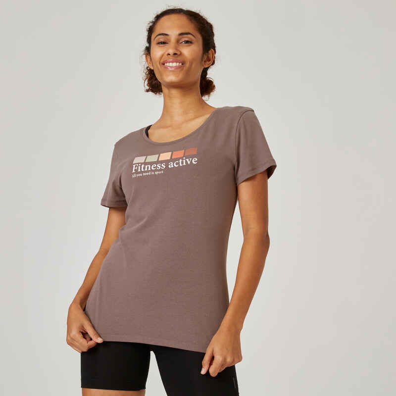 T-Shirt 500 Fitness Rundhals Baumwolle Damen dunkelgrau 