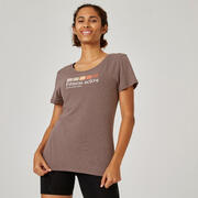 Women's Gym Cotton Blend Regular Fit Stretchy Printed Tshirt-Purple