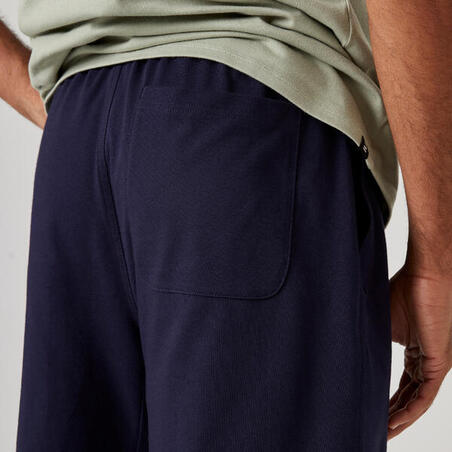 Шорты для фитнеса хлопковые прямые с карманом мужские сине-черные Essentials