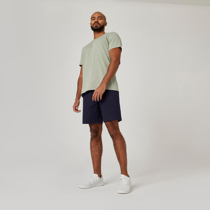 Pantaloncini uomo fitness 500 ESSENTIALS misto cotone blu