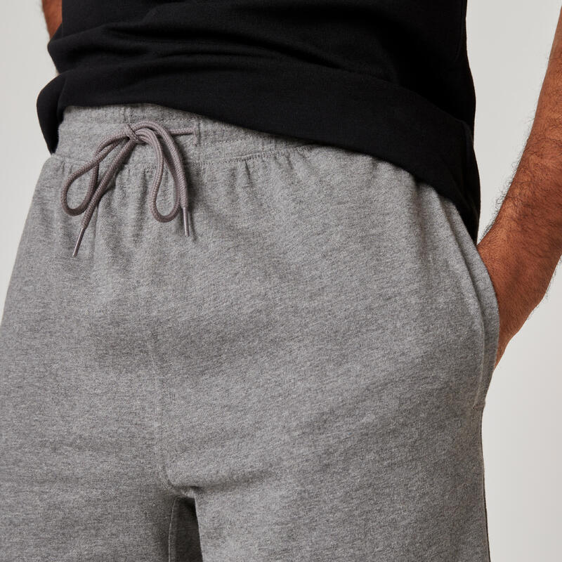 Pantaloncini uomo palestra ESSENTIALS 500 regular fit cotone con tasche grigi