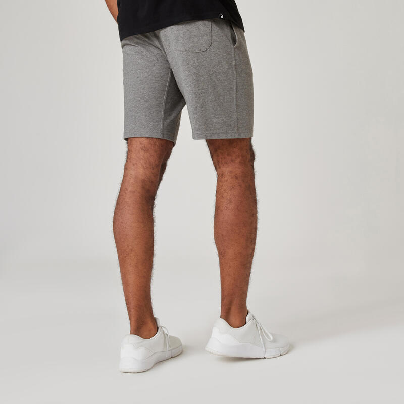 Pantaloncini uomo palestra ESSENTIALS 500 regular fit cotone con tasche grigi