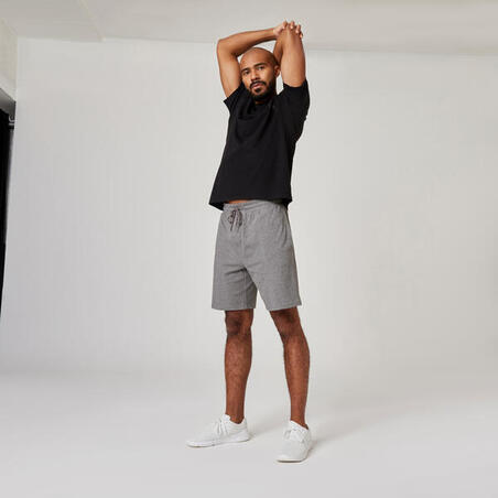 Short Fitness hombre algodón recto con bolsillo - Essentials gris 