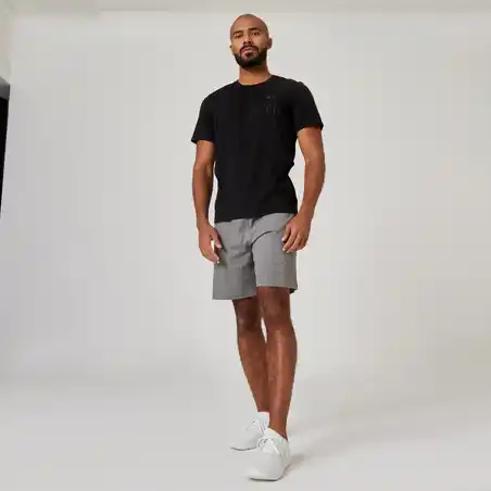 Men's Straight-Cut Cotton Fitness Shorts Essentials With Pocket - Grey