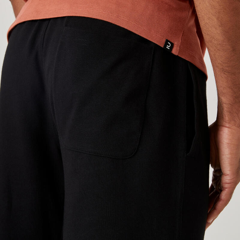 Short Fitness homme coton droit avec poche - Essentials noir