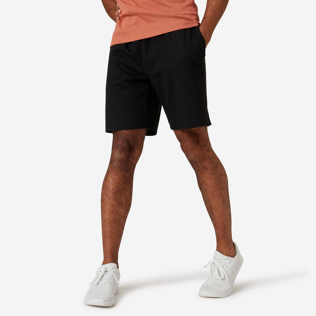 Short Fitness homme - 500 Essentials Kaki cendré