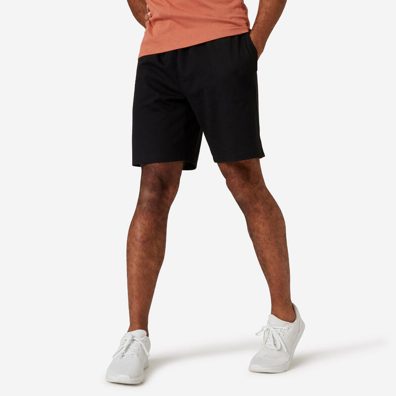 Short Fitness homme coton droit avec poche - Essentials noir