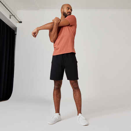 Men's Straight-Leg Cotton Fitness Shorts Essentials with Pocket - Black