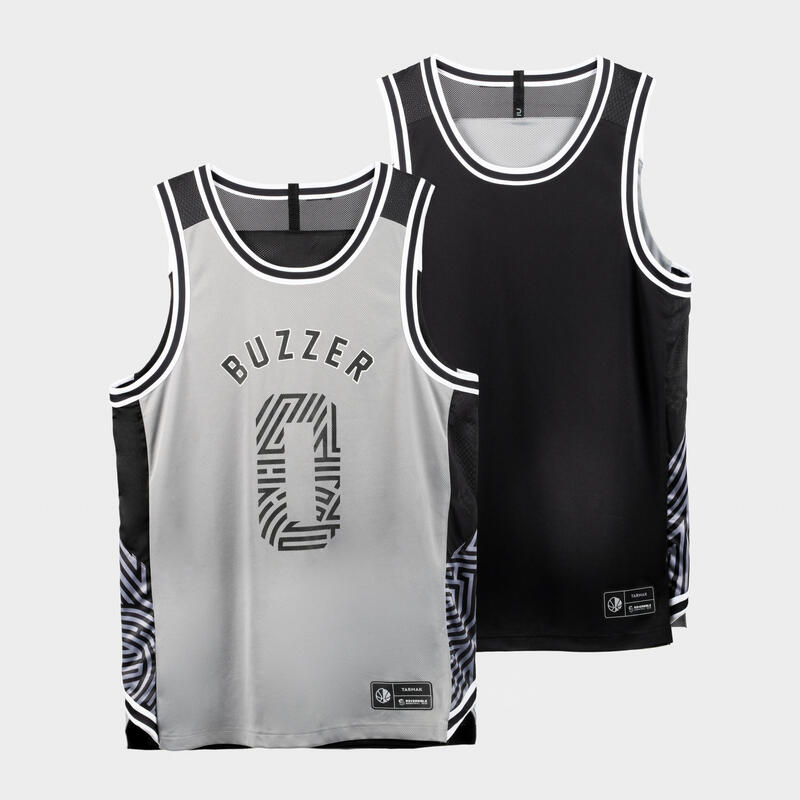 Basketballtrikot ärmellos wendbar T500R Damen/Herren grau/schwarz Buzzer