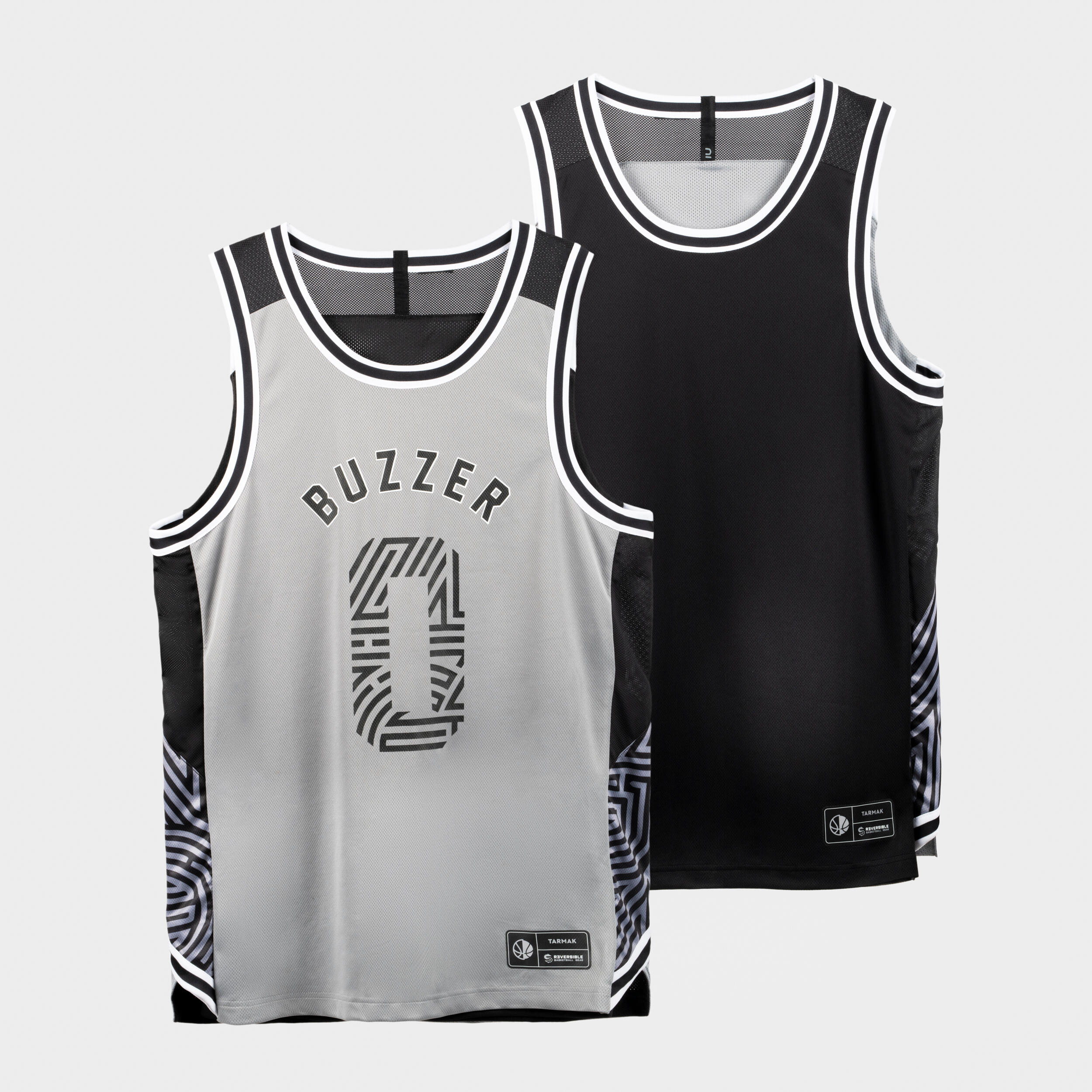 MAGLIA DA BASKET REVERSIBILE SENZA MANICHE UOMO/DONNA - T500R GREY BLACK BUZZER