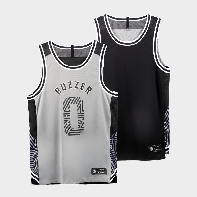 Pánský basketbalový oboustranný dres T500R šedo-černý Buzzer
