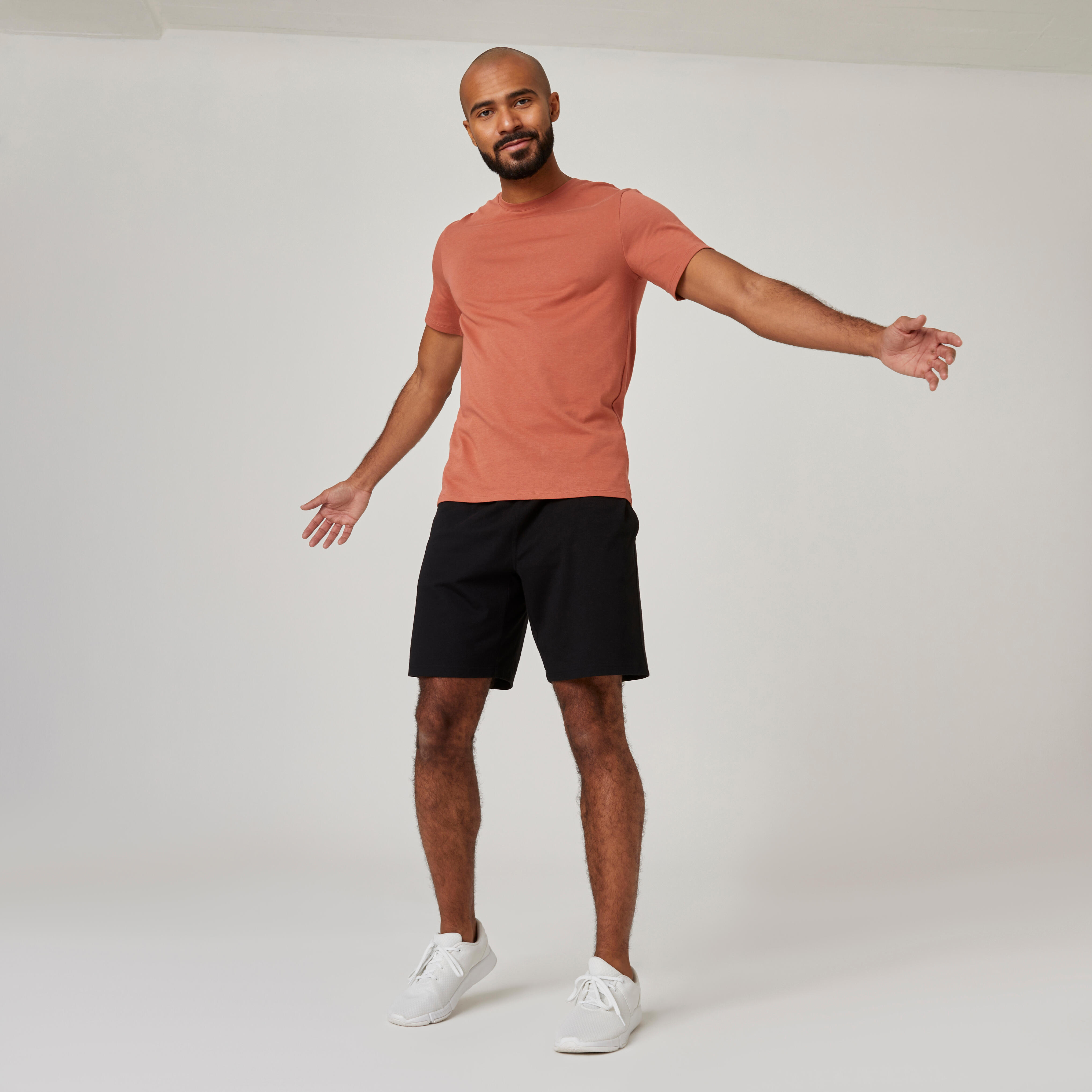 Pantaloncini uomo palestra 500 ESSENTIALS regular fit cotone con tasche neri DOMYOS Decathlon