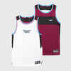 Kids' Reversible Sleeveless Basketball T-Shirt / Jersey T500R - White/Burgundy