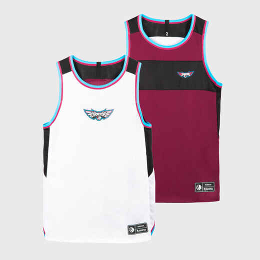 
      Kids' Reversible Sleeveless Basketball T-Shirt / Jersey T500R - White/Burgundy
  