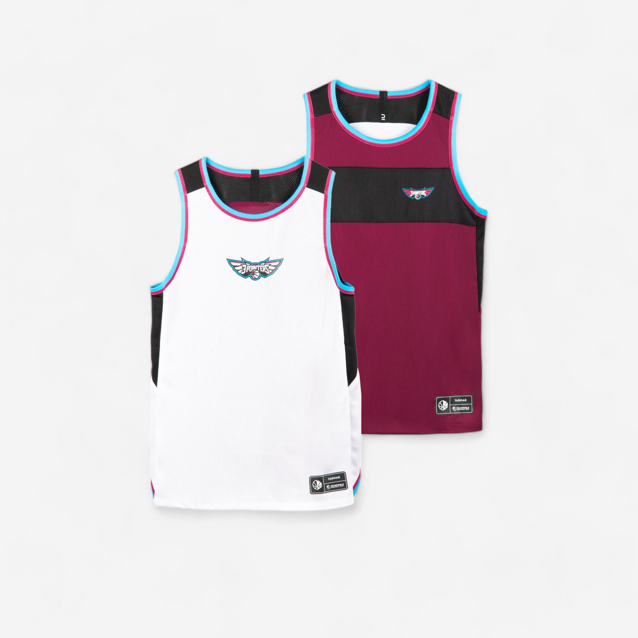 CHILDREN'S REVERSIBLE SLEEVELESS BASKETBALL JERSEY - T500R WHITE BURGUNDY