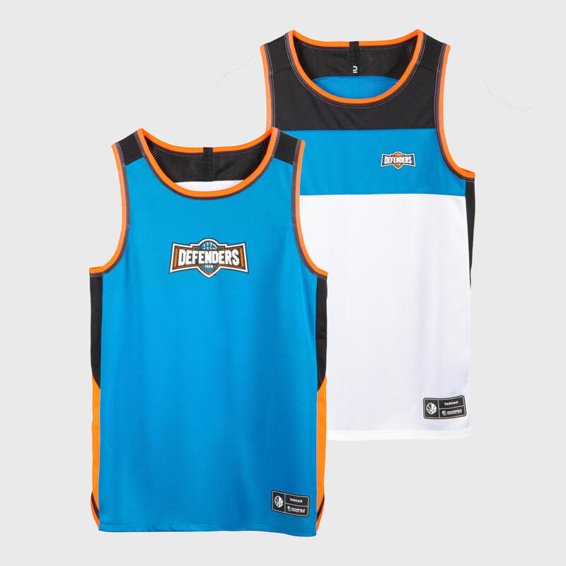 Gyerek kosárlabdamez T500, kifordítható, ujjatlan, kék, fehér, narancssárga 