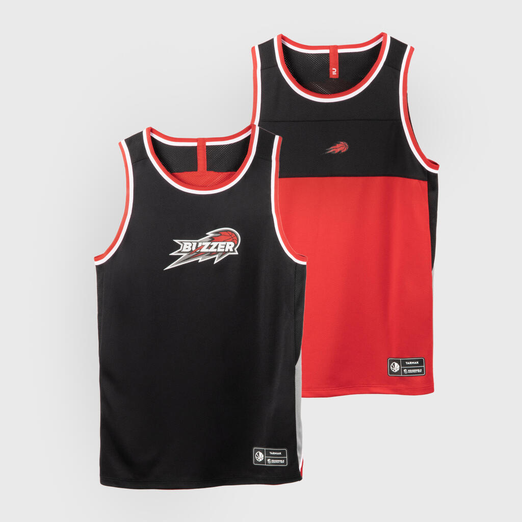 Kids' Reversible Sleeveless Basketball T-Shirt / Jersey T500R - Black/Red