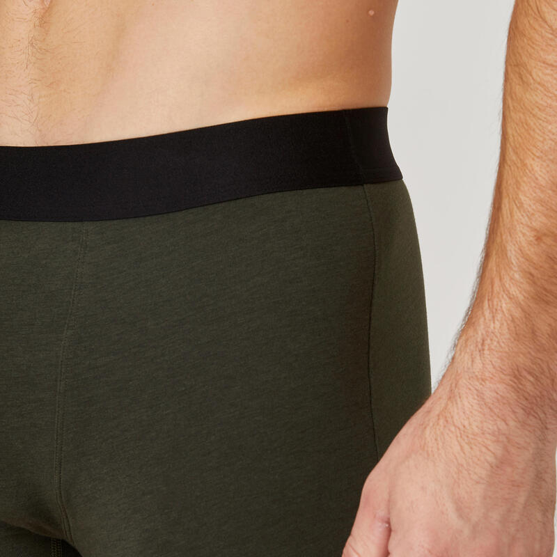 Boxer uomo fitness 500 misto cotone nero-grigio-verde militare x3