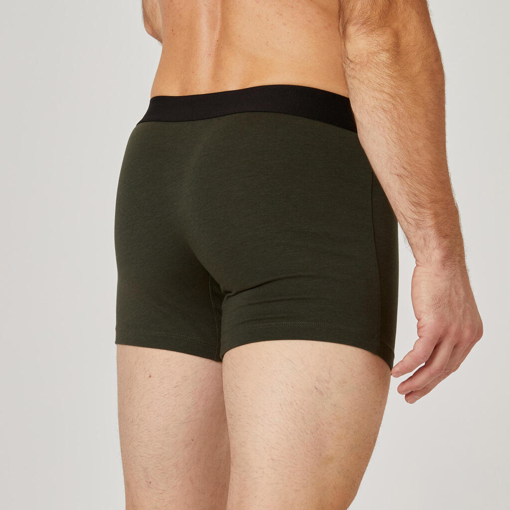 Men's Fitness Boxer Shorts 500 Tri-Pack - Black/Grey/Dark Green