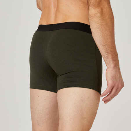 Men's Cotton-Rich Fitness Boxer Shorts 500 (3-pack) - Black/Grey/Khaki