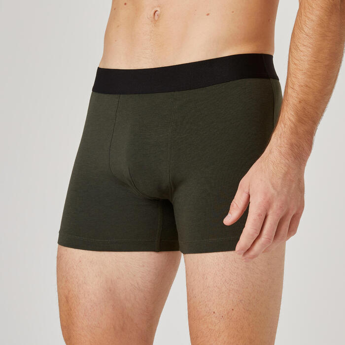 Men's Cotton Boxer Shorts 3 Pack Black/Grey/Khaki