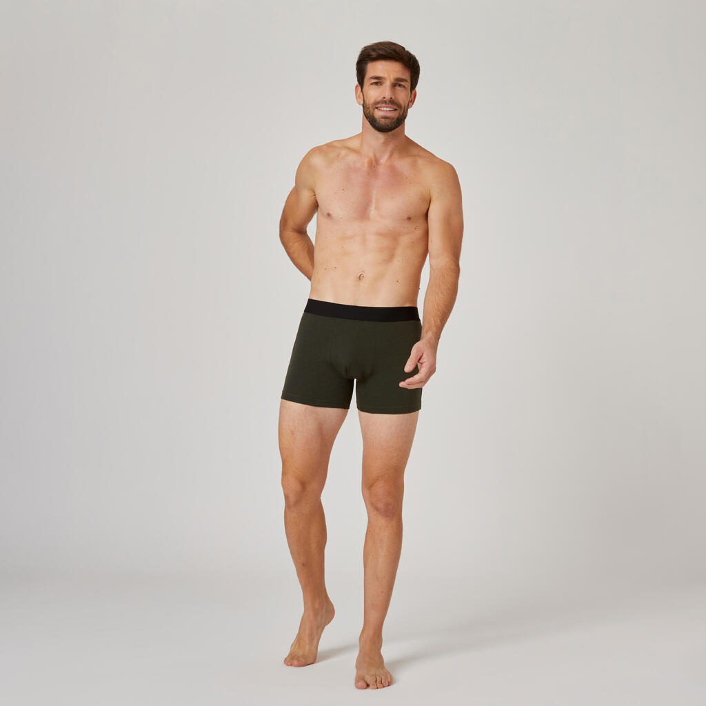 Men's Fitness Boxer Shorts 500 Tri-Pack - Black/Grey/Dark Green