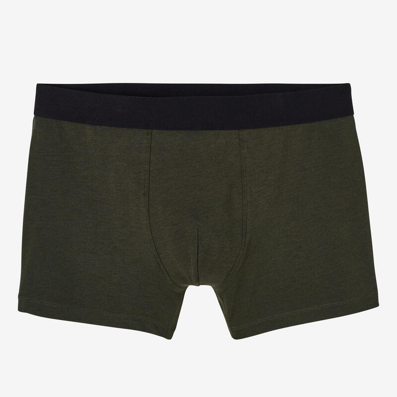 Boxer uomo fitness 500 misto cotone nero-grigio-verde militare x3