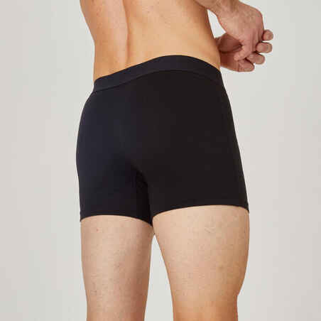 Men's Cotton-Rich Fitness Boxer Shorts 500 (3-pack) - Black/Grey/Khaki