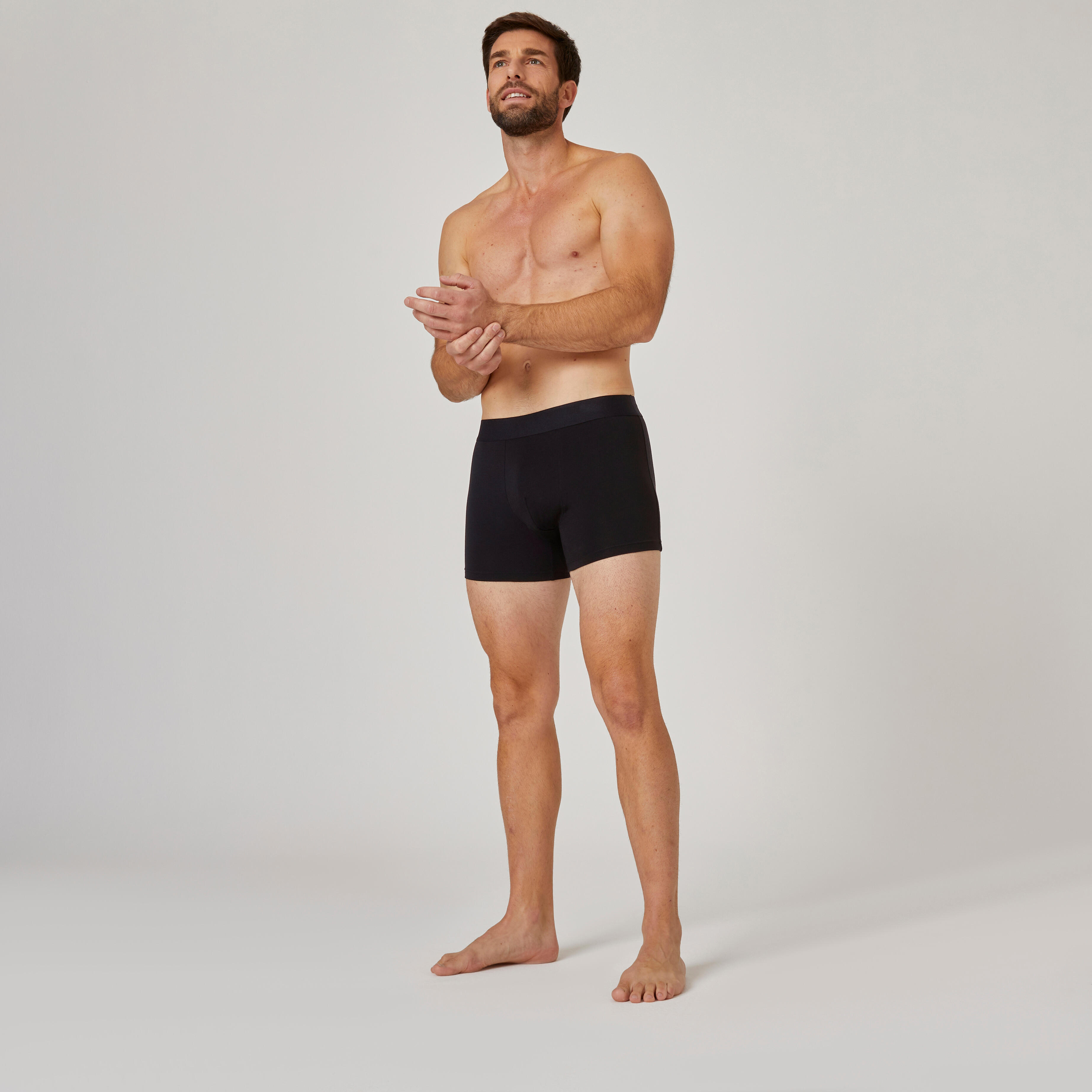 Boxers calzoncillos fitness rectos algodon lote 3 negro gris y azul Decathlon