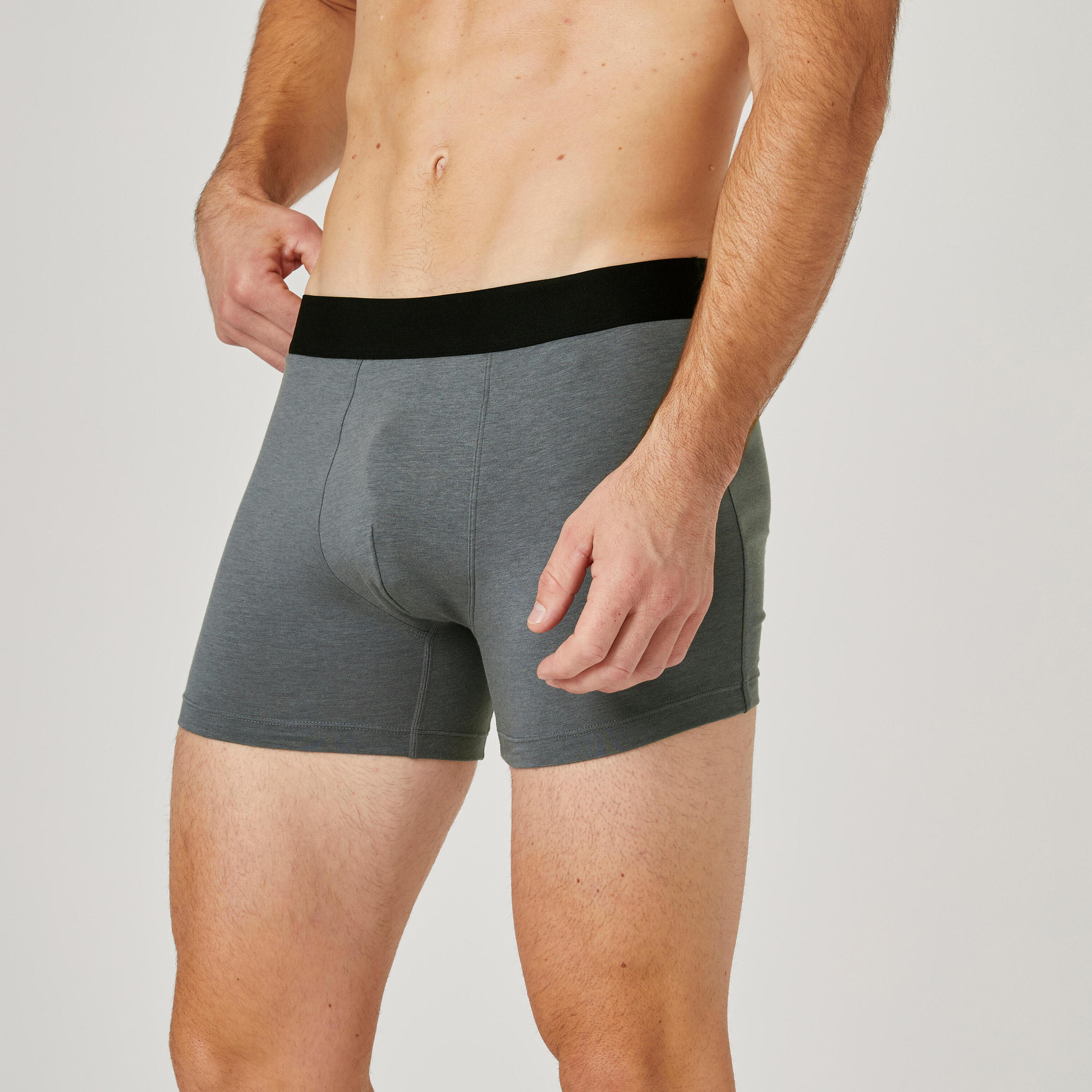 Men's Fitness Boxer Shorts 500 Tri-Pack - Black/Grey/Navy Blue 3/16