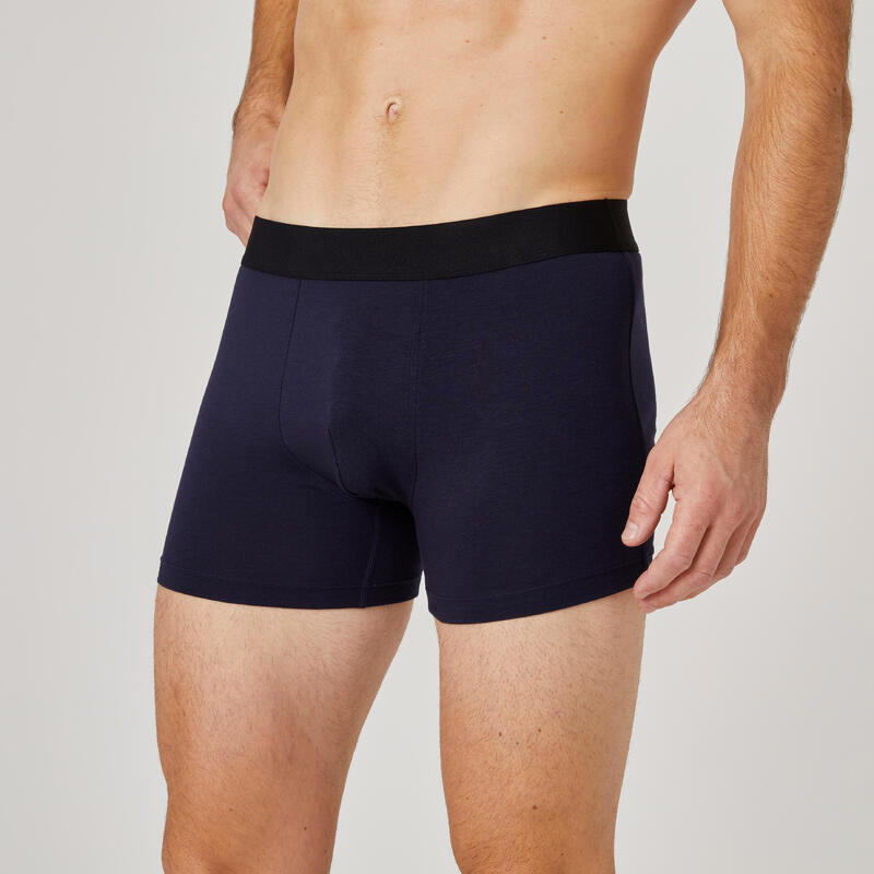 Boxershorts voor fitness heren 500 set van 3 zwart grijs marineblauw