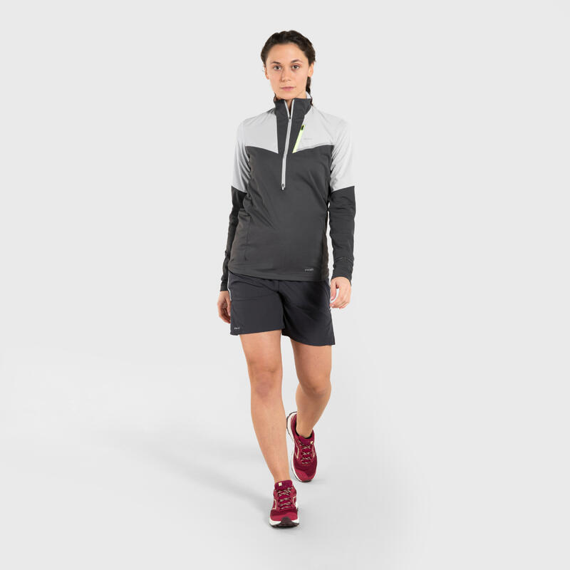 Camiseta Trail Running Mujer Gris Softshell Manga Larga