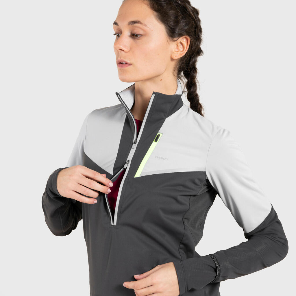 WOMEN'S TRAIL RUNNING LONG-SLEEVED SOFTSHELL JERSEY - GREY